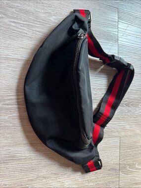 Forever 21 Black Belt Bag with Red-Striped Strap